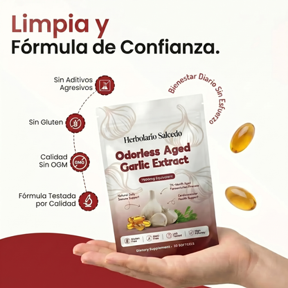 Extracto de Ajo Envejecido - Cápsulas Blandas Inodoras de 7500mg