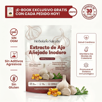 Extracto de Ajo Envejecido - Cápsulas Blandas Inodoras de 7500mg